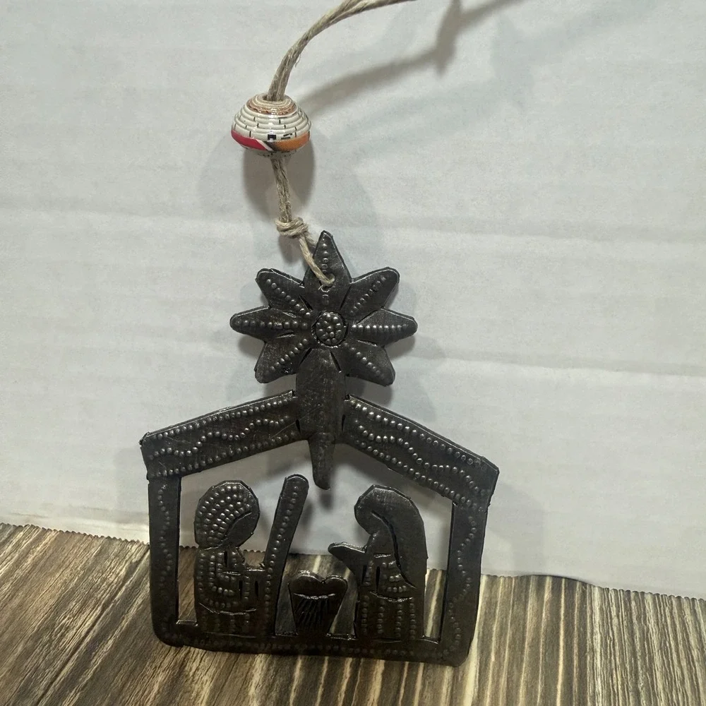 Haitian Metal Art Nativity Ornament Recycled Steel Star of Bethlehem Handmade